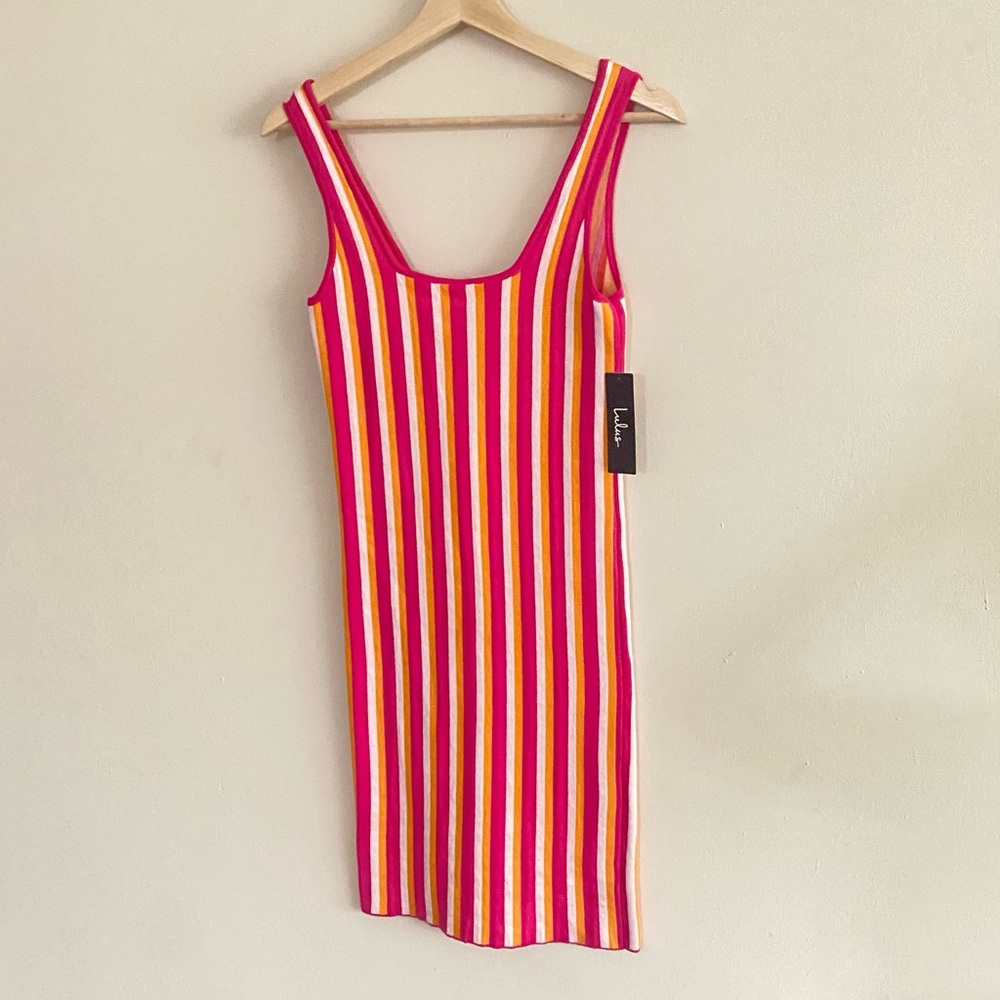 Lulus Nayeli Hot Pink Multi Striped Sleeveless Bodycon Sweater Dress - M - Picture 13 of 13